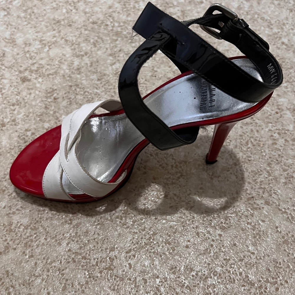 Elegant Black, White, and Red Women's Heels